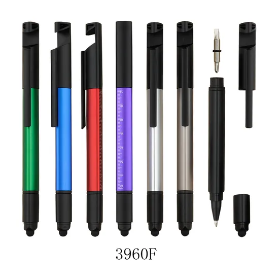 Support de téléphone portable multifonction, stylet pour écran tactile, règle, tournevis, stylo à bille en plastique et en métal